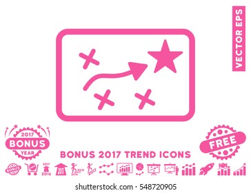 Pink Route Plan pictogram with bonus 2017 year trend pictograph collection. Vector illustration style is flat iconic symbols, white background.