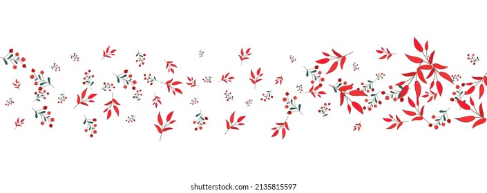 Pink Rowan Background White Vector. Leaves Decorative Illustration. Burgundy Herb. Green Foliage September. Floral Frame.