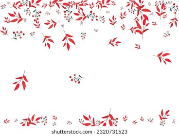 Pink Rowan Background White Vector. Leaves Pattern Template. Burgundy Leaf. Green Herb Floral. School Design.