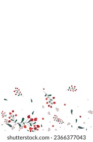 Pink Rowan Background White Vector. Leaf Elm Set. Green Berries Plant. Autumn Illustration. Herb Forest.