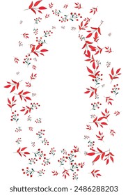 Pink Rowan Background White Vector. Foliage Paper Card. Green Leaves. Red Leaf November. Cartoon Texture.
