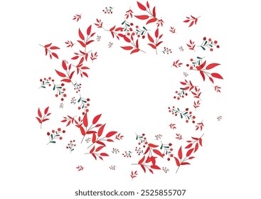 Pink Rowan Background White Vector. Leaves Season Illustration. Green Berries. Burgundy Leaf Collection. October Frame.
