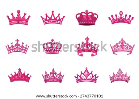 Pink Royal Crown Vector Set