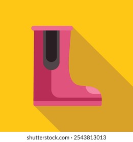 Pink rubber boot with black trim, casting a long shadow on a vibrant yellow background, depicting a playful and stylish approach to footwear for wet weather