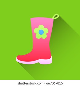 Pink rubber boots icon in flat style on a white background