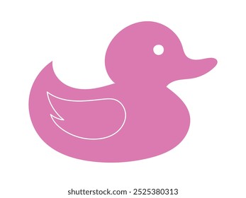 Pato de borracha rosa isolado em fundo branco. Ilustração de desenho animado plano. Conceito de brinquedos de banho das crianças, pássaro bonito, arte brilhante, patinho. Ícone, elemento de design, brinquedo brincalhão para crianças