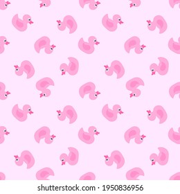 Pink rubber duck on pink background. Seamless pattern. Texture for fabric, wrapping, wallpaper. Decorative print.Vector illustration