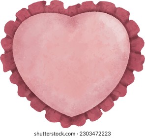 Pink Ruffle Heart Pillow frame Watercolor Hand paint