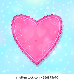 Pink Ruffled Heart on Light Shiny Blue Background