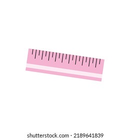 Pink ruler measurement scale tool. Measuring tool accessories for artistic design. Math tool. Time to school. Children's cute stationery subjects. Back to school, science, college, education, study.