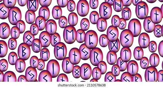Pink runes seamless ethnic pattern. Runic alphabet, Futhark. Ancient norse occult symbols, black vikings letters carved in stone, rune font. Design for fabric, wallpaper, scrapbook, wrapping. Vector