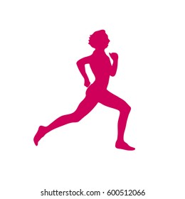 Pink running girl silhouette isolated on white background