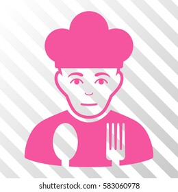 Pink Sad Cook interface icon. Vector pictogram style is a flat symbol on diagonal hatch transparent background.