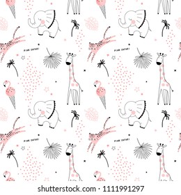 pink safari animals pattern