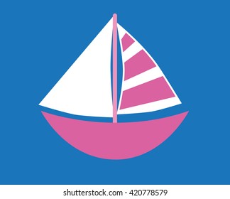 Pink Sailboat on Blue Background