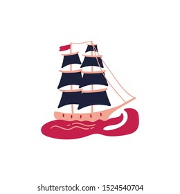 pink sailboat vector illustration. Creative nautical texture for fabric, wrapping, textile, wallpaper, apparel. 