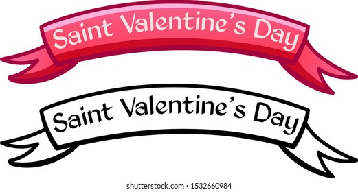Pink Saint Valentine's Day banner in colored and line versions