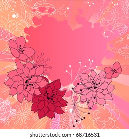 Pink saint valentine's frame with stylized contour flowers