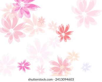 Pink sakura blossom falling parts. Flying petals isolated on white.