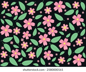 Pink Sakura Blossoms on Black Background