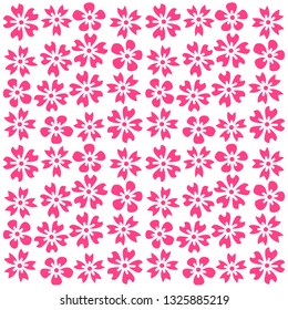 Pink sakura cherry blossom design on a white background, ideal for textiles, wallpaper, stationery and surface pattern design.