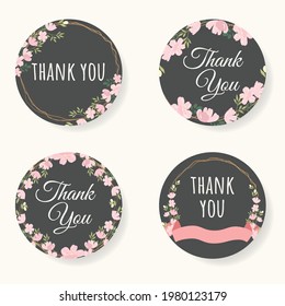 pink sakura or cherry blossom flower thank you sticker collection