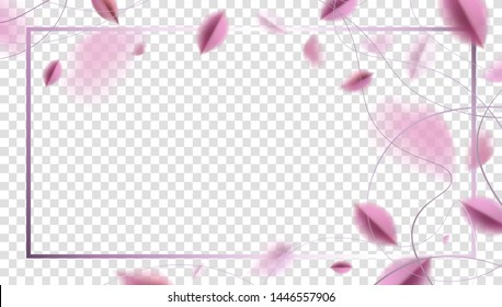 Pink sakura falling petals vector background. 3D romantic frame illustration