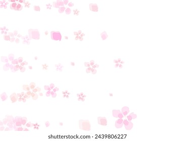 Pink sakura falling petals vector background.  Wind swirls with flower pink petals isolated on transparent background. 