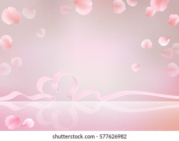 Pink sakura falling petals vector background. 3D romantic illustration