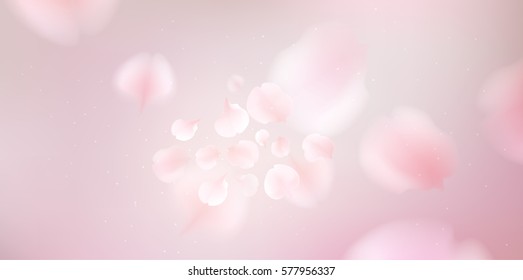 Pink sakura falling petals vector background. 3D romantic illustration