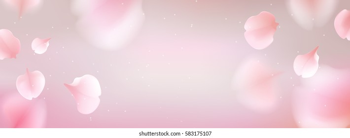 Pink sakura falling petals vector background. 3D romantic Spring illustration