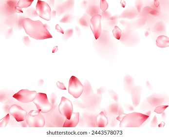 Pink sakura flower flying petals isolated on white. Natural floral background. Japanese sakura petals seasonal confetti, blossom elements flying. Falling cherry blossom flower parts design.