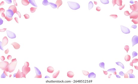 Pink sakura flower flying petals isolated on white. Natural beauty salon background. Japanese sakura petals seasonal confetti, blossom elements