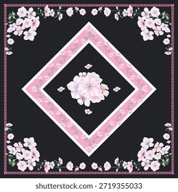 Patrón de bufanda cuadrada geométrica de flor de Sakura rosa