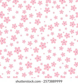 Pink Sakura flower seamless pattern vector illustration. Cherry blossom on white background