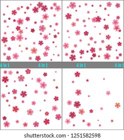 Pink sakura flowers confetti. Simple design. Set of Red cherry petals. Vector backgrounds. 4 in 1 