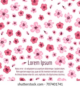 Pink sakura flowers on white background or poster, vector illustration