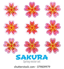 Pink sakura flowers. Simple design. Modern vector set.