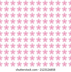 Pink sakura pattern on white background. Pink flowers pattern. Cherry blossom background.