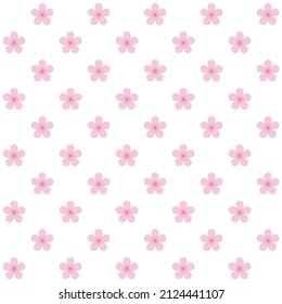 Pink sakura pattern on white background. Pink flowers pattern. Cherry blossom background.