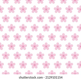 Pink sakura pattern on white background. Pink flowers pattern. Cherry blossom background.