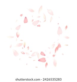 Fondo blanco del vector del pétalo de Sakura rosa. Producto de pétalo de rosa de verano púrpura. Telón de fondo suave Apple Petal. Fondo de pantalla Lotus Petal Template.