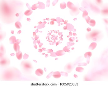 Pink sakura petals. Circle 3d abstract background