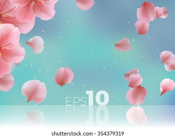 Pink sakura petals fall to the floor. Isolated vector studio background
