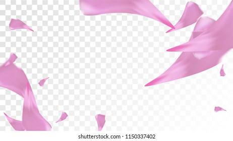 Pink Sakura Petals Falling Down. Isolated vector illustration of Sakura Petals. Flying Cherry Blossom Background. Design of Greeting or Invitation Card. 
