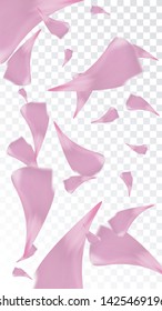 Pink Sakura Petals Falling Down. Isolated Vector illustration of Sakura Petals. Flying Cherry Blossom Background. Design of Greeting or Invitation Card. 
