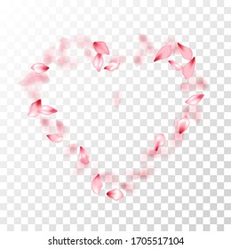 Pétalos sakura rosados cayendo gráficos vectoriales. Los elementos florales de la flor de los árboles de primavera. Pétalos voladores sakura aislados sobre fondo transparente. Fondo de la tarjeta de invitación. Bonito tapiz floral.