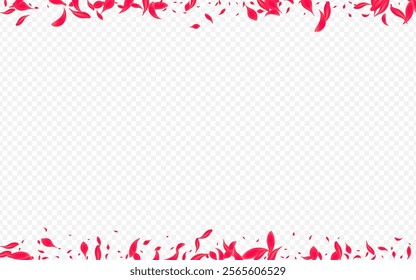 Pink Sakura Vector Transparent Background. Falling Floral Design. Delicate Flower Fall Pattern. Red Flying Petal Wallpaper.