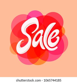 Pink Sale banner and typography logo. Clearance and discount promotion. Vivid color circles background and handwritting trendy sale word as logo. Vector illustration. EPS 10