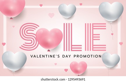 pink sale letter valentines concept. Template banner promotion. Vector illustration
